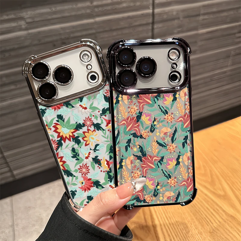 Фото Чехол для iPhone 16 17 Pro Max с ретро-цветочным узором, для iPhone 17 Air 17E 15 Plus 16E, противоударный, с гальваническим покрытием №2