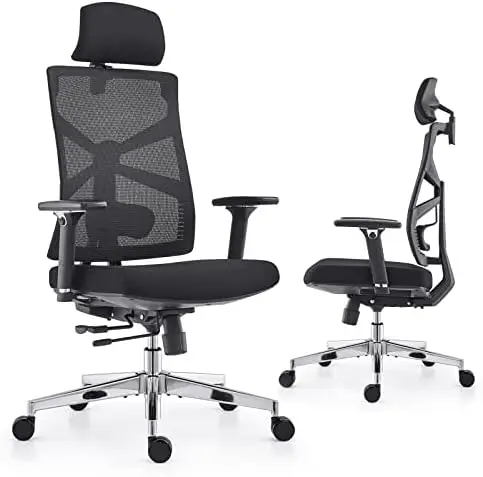 

Office Chair with Adaptive Backrest, High Back Computer Desk Chair with 4D Armrests, Adjustable Seat Depth, Lumbar Support and 2
