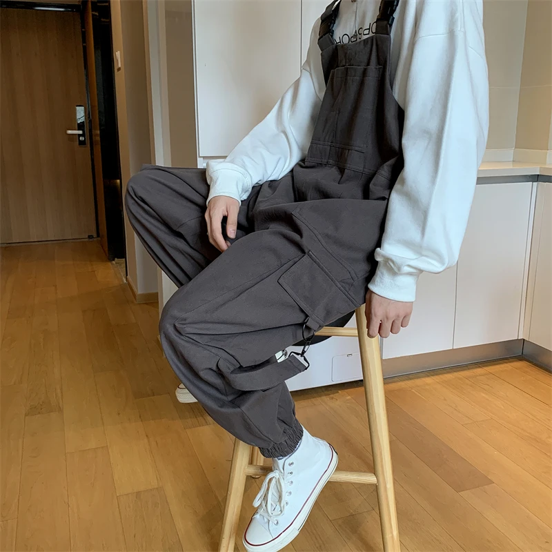 Pants Men Overalls Vintage Cargo High Street Straps American Hip Hop Trendy Casual Harajuku Solid Tactical Military 90's Teens images - 6