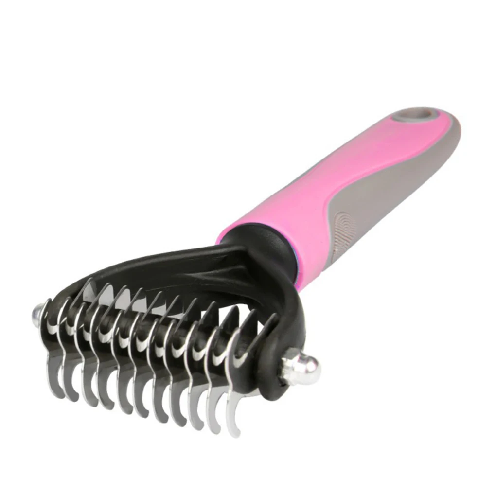 

Pet Grooming Brush 2 Sided Undercoat Rake Hair Knots Removal Dematting Shedding Tool, Pink