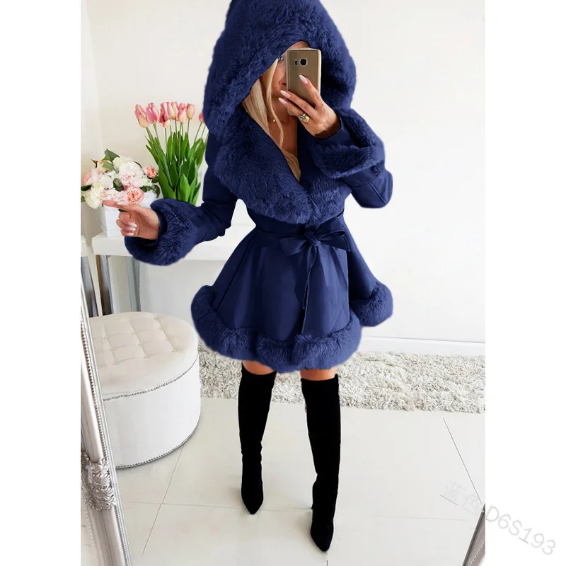 Women Fashion Winter PU Leather Jackets  Tie Belt Waist Short Coats Women Elegant Side Pockets Warm Faux Fur Jackets Female Lady