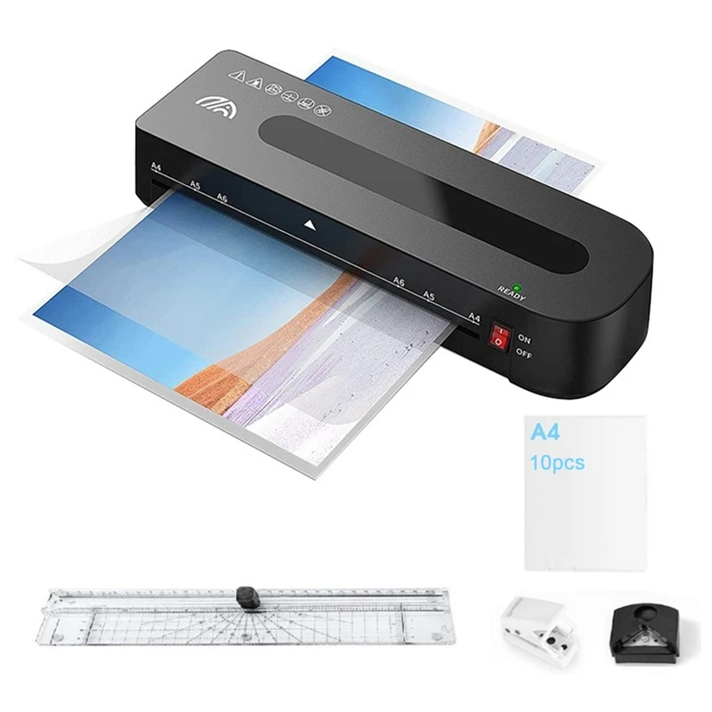 

A4 Laminating Machine Office Document Laminating Machine+A4 Plastic Film+Corner Rounder+Hole Punch+Ruler Cutter