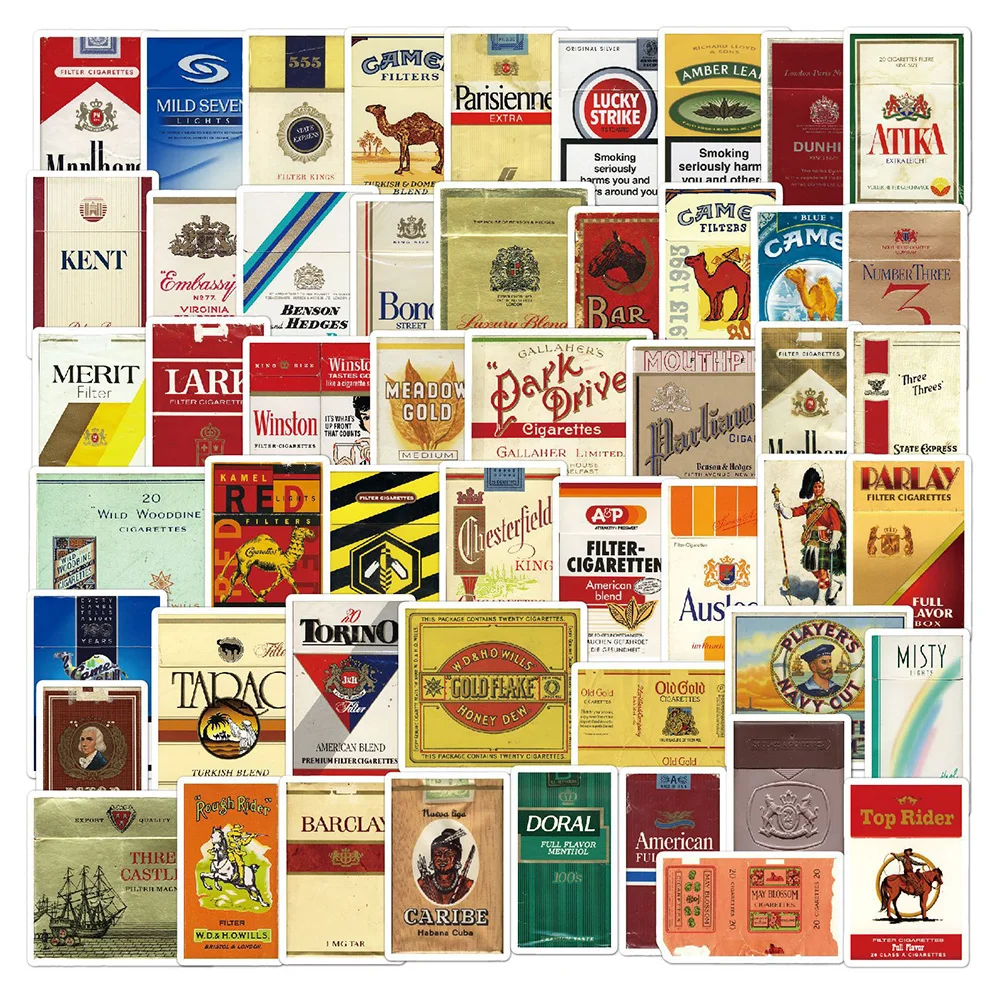 

10/30/50PCS Retro Trendy Brand Cigarette Box Cartoon Stickers DIY Laptop Luggage Skateboard Graffiti Decals Sticker Gift