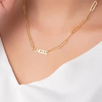 stainless steel paper clip chain men necklace custom name necklace personalized letter pendant women choker fashion jewelry gift