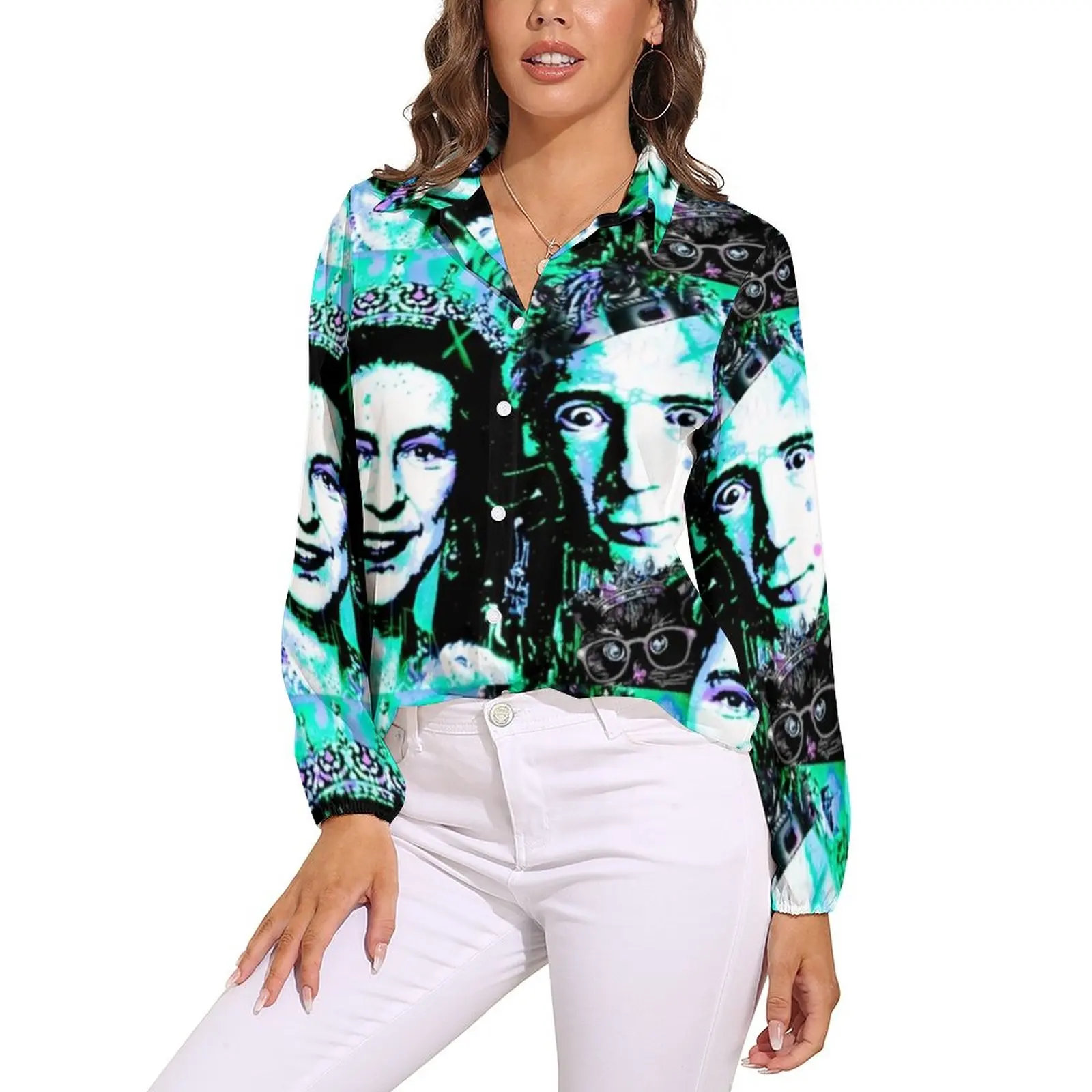 

The Queen Blouse Pop Art Print Trendy Print Blouses Women Casual Shirt Summer Long-Sleeve Oversize Top