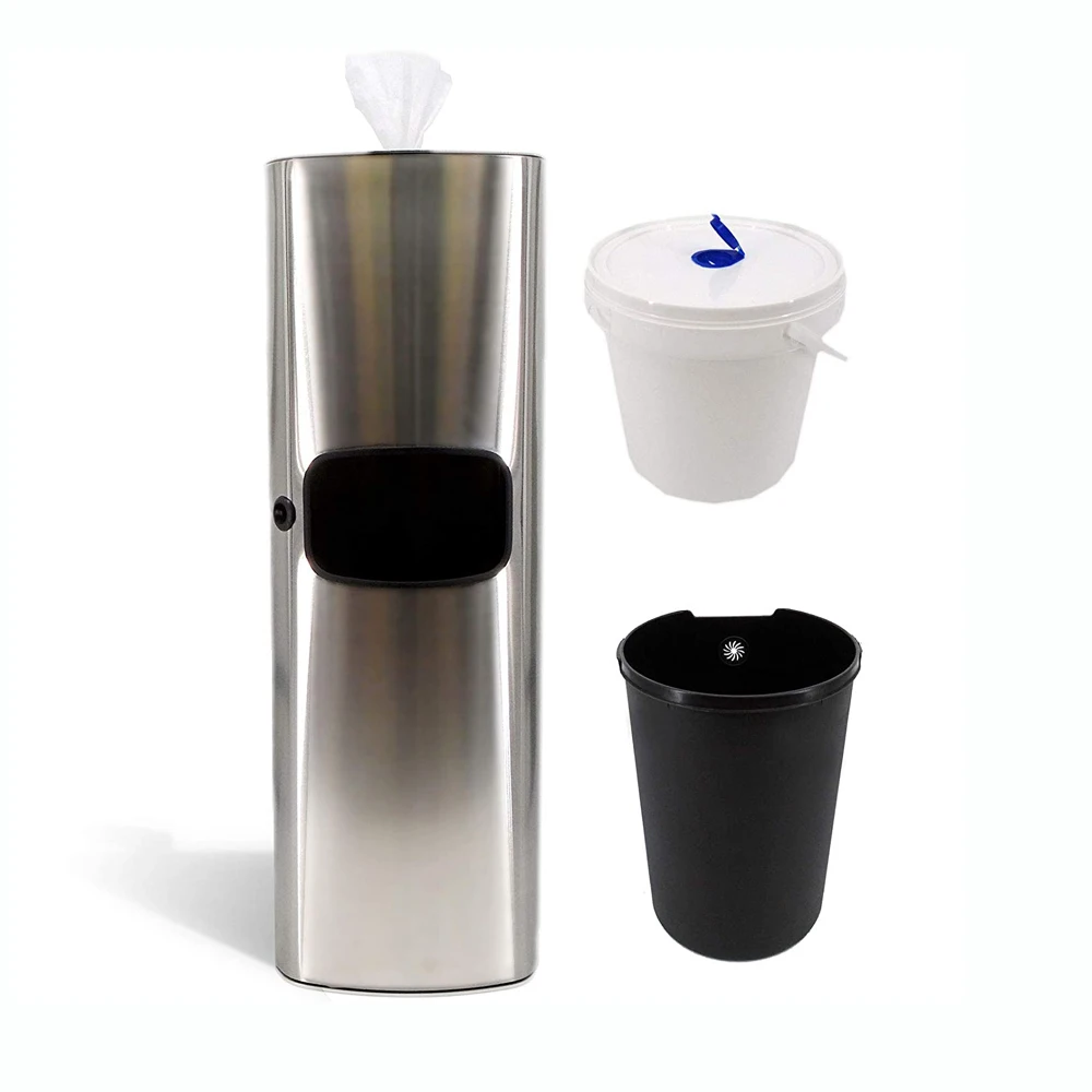

New Wet Wipes Dispenser and Trash Can Set for Gyms, Offices, Hospitals, Schools, Restrooms - Stainless Steel Dispensers