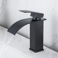 matte black basin faucet deck mounted single lever bathroom crane waterfall brass bathroom tap hot cold water mixer taps