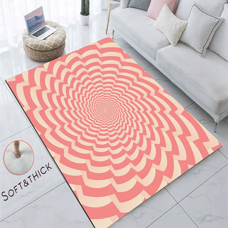 

Abstract Geometrical Concentric Swirl 3D Vortex Illusion Carpet for Living Non-slip Room Rugs for Bedroom Floor Mats for Home
