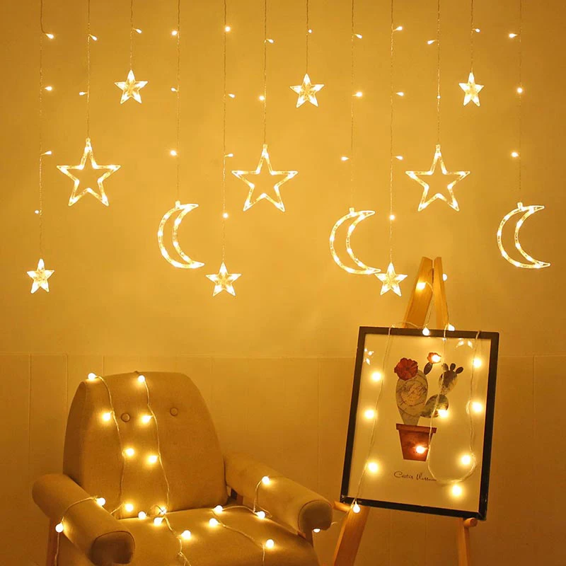 

Гирлянда-занавеска со звездами и луной, 3,5 м, 120 светодиодов