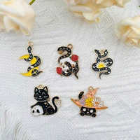 10pcs alloy drop oil cat skull enamel charm earrings reaper snake necklace bracelet diy handmade jewelry accessories