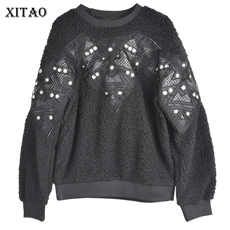 

XITAO, плюшевые свитера, модные Лоскутные рисунки, черные, корейские, универсальные, круглый вырез, свободные, повседневные, Новое поступление, женские 2022, WS2129