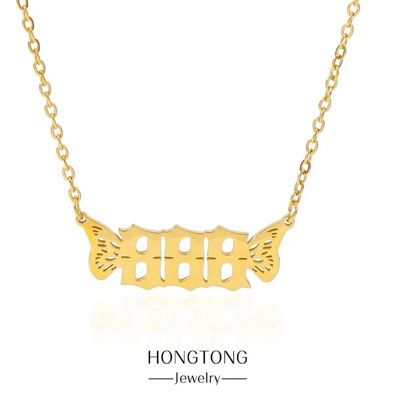 

HONGTONG Personality Angel Digital Pendant Stainless Steel Necklace Women's Fashion Commuting Souvenir Gift