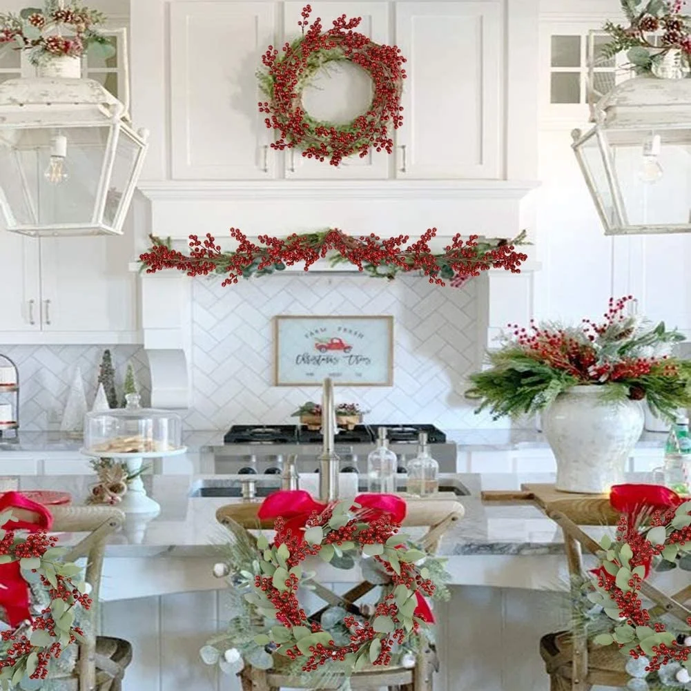 Рождественская гирлянда из красных ягод искусственная бордовая красная ягодная