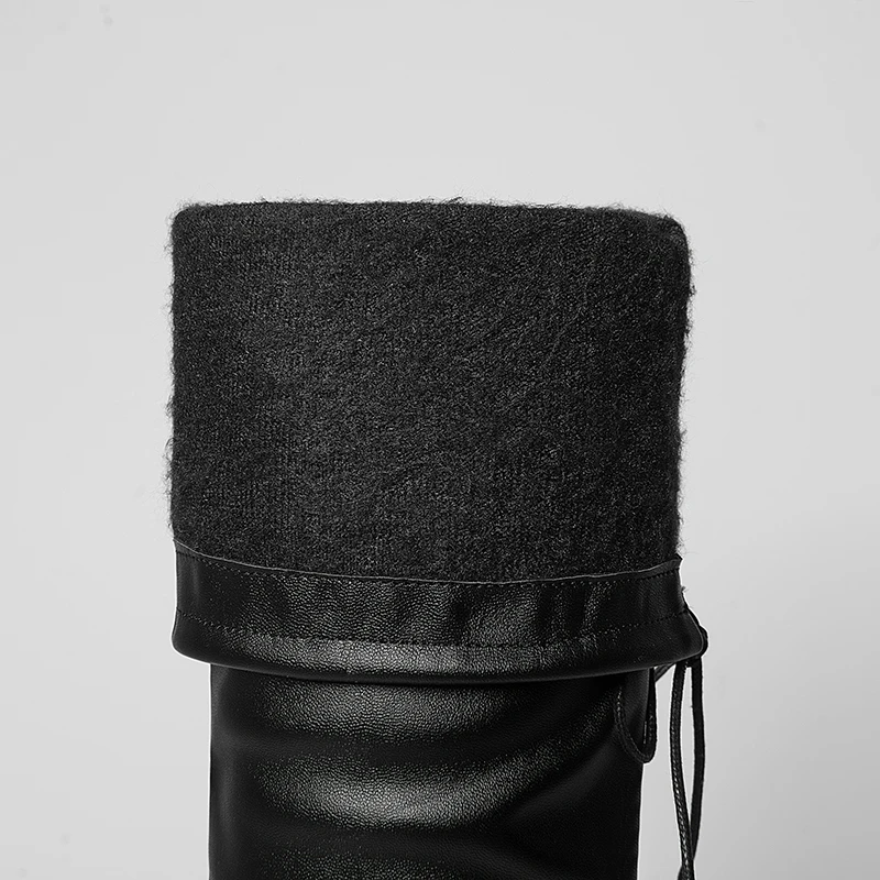 Round Toe Chunky Heel Side Zipper Short Plush Inner Winter Boots Street Trend Close-Fitting Lace-Up Women's Over-The-Knee Boots