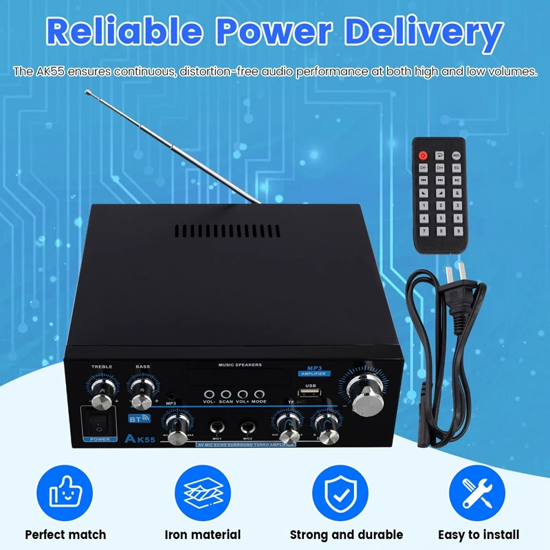 AK55 Аудиоусилитель 2.0-канальный HIFI цифровой Bluetooth-усилитель USB-цифровой усилитель