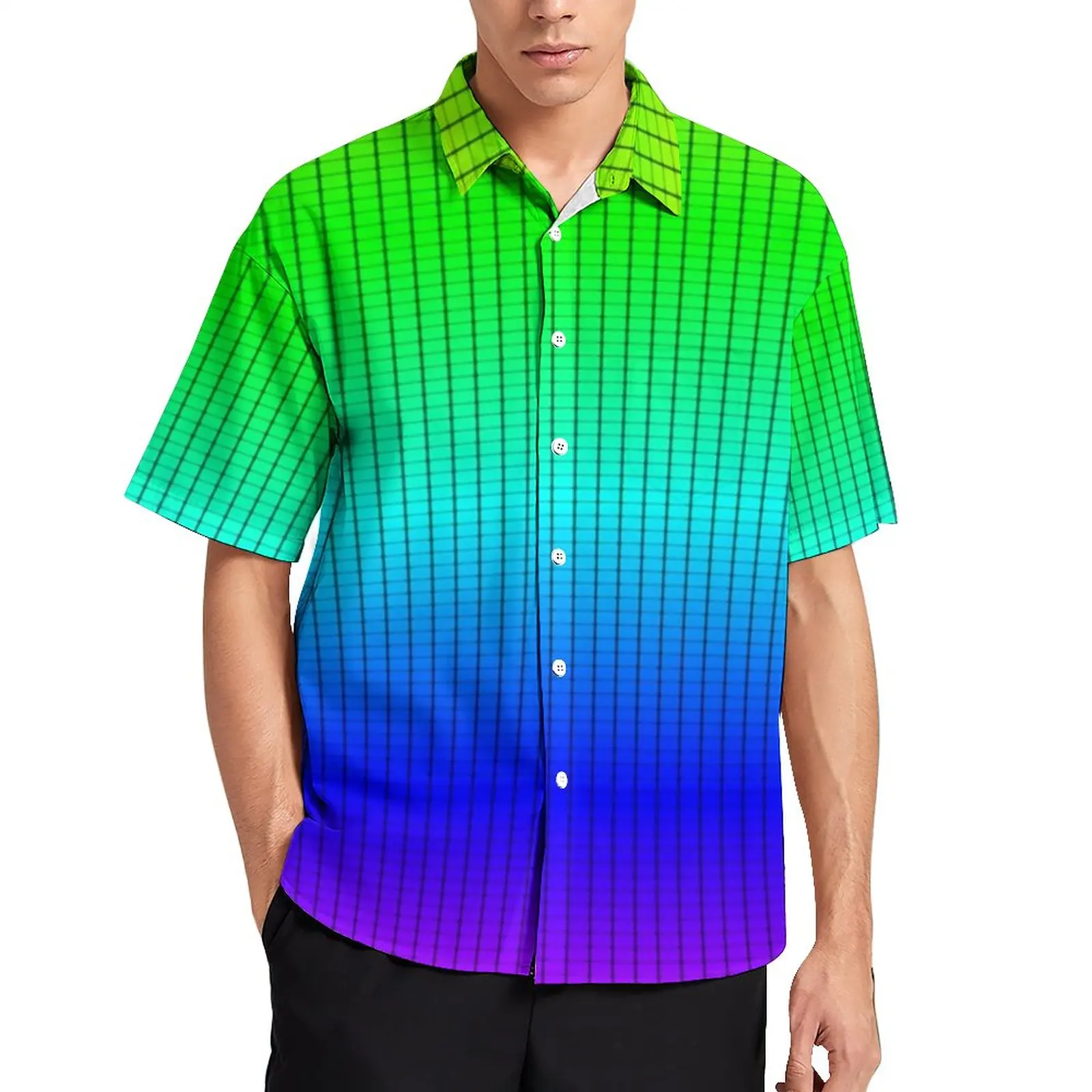 

Ombre Shaded Beach Shirt Rainbow Neon Hawaiian Casual Shirts Male Novelty Blouses Graphic Tops Plus Size