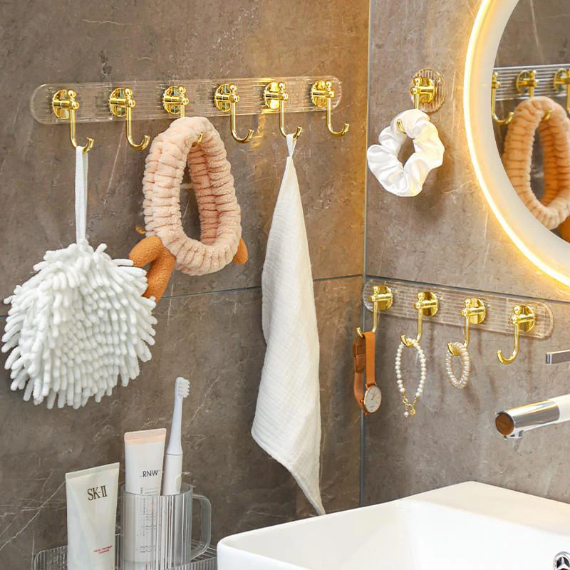 

Luxury Bathroom Hooks Gold Silver No Drilling Wall Hanging Hook Self-adhesive Towel Bag Holders Clothes Punch-free Hanger