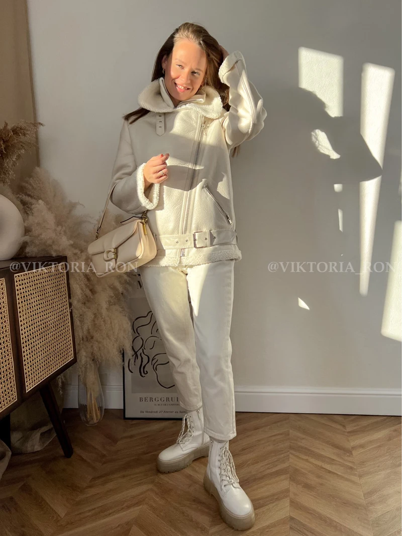 New Winter Coats Women Thick Faux Leather Fur Sheepskin Coat Female Fur Leather Jacket Aviator Jacket Casaco Feminino trf