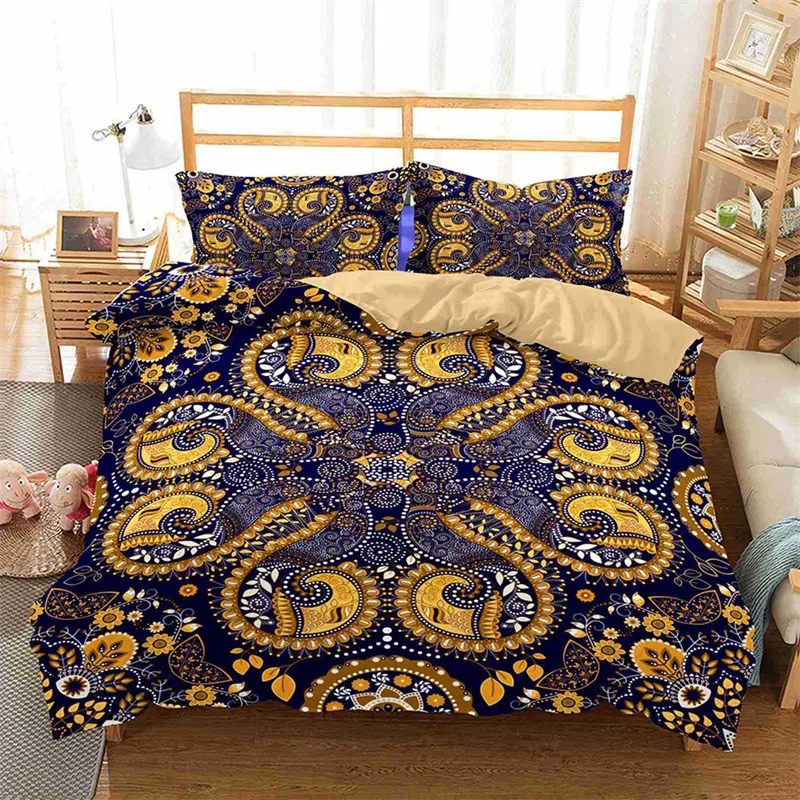 

Bohemian Floral Twin Full Duvet Cover 3D Mandala Flower Bedding Set Ethnic Vintage Style Microfiber Comforter Cover Pillowcases