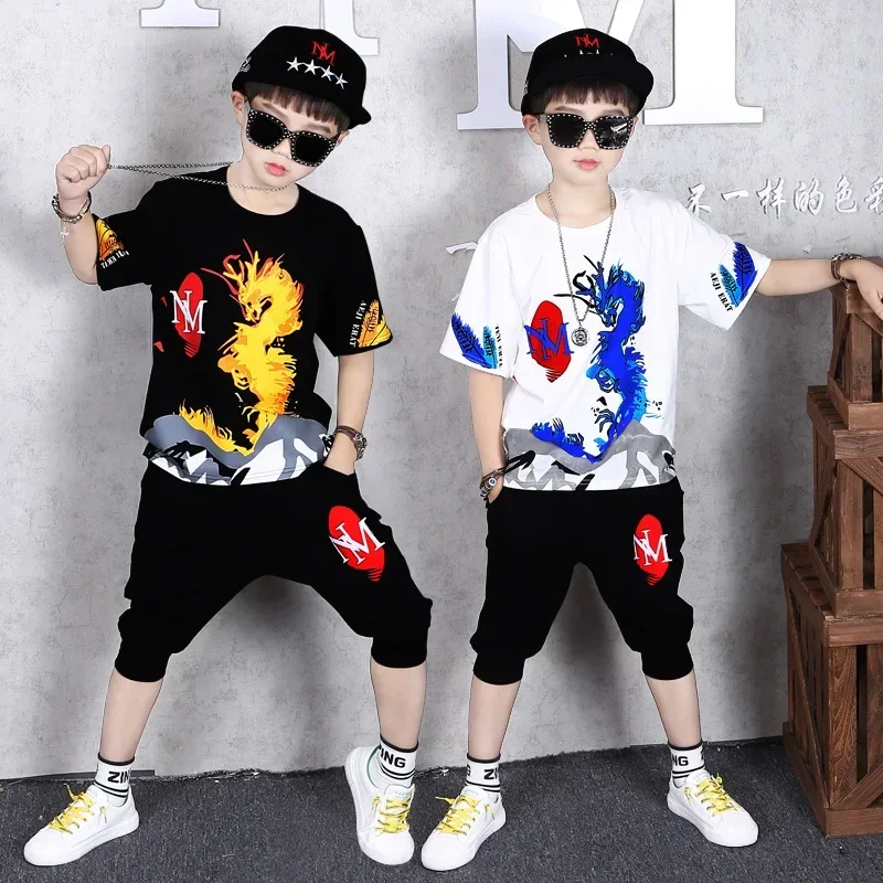 2 шт./комплект футболка и штаны для мальчиков на Возраст 4-12 лет