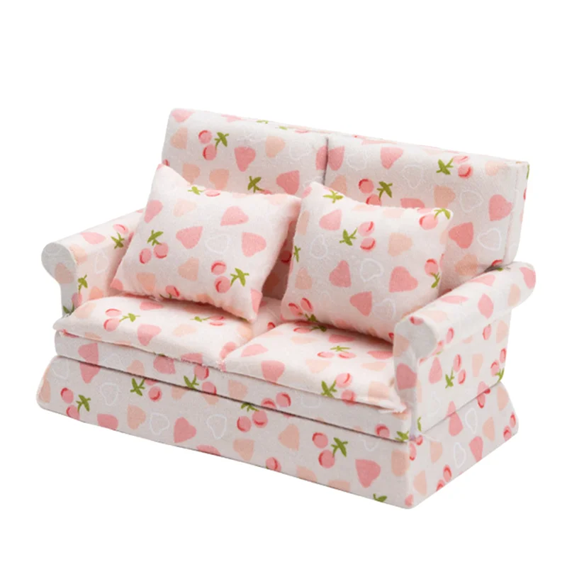 

1:12 Scale Miniature Doll House Furniture Cloth Sofa Double Sofa Dollhouse Furniture Living Room Dollhouse Decoration