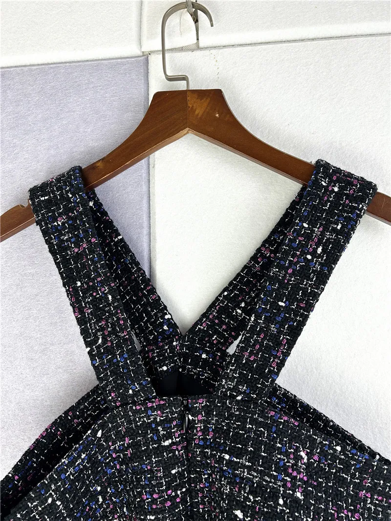 

Women's Sling Top Tweed Gingham Or Mini Skirt Pleated High Waist Vintage Set