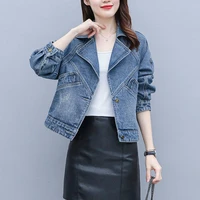 2022 spring autumn jean jacket women new fashion denim jacket korean style large size loose suit collar short coat