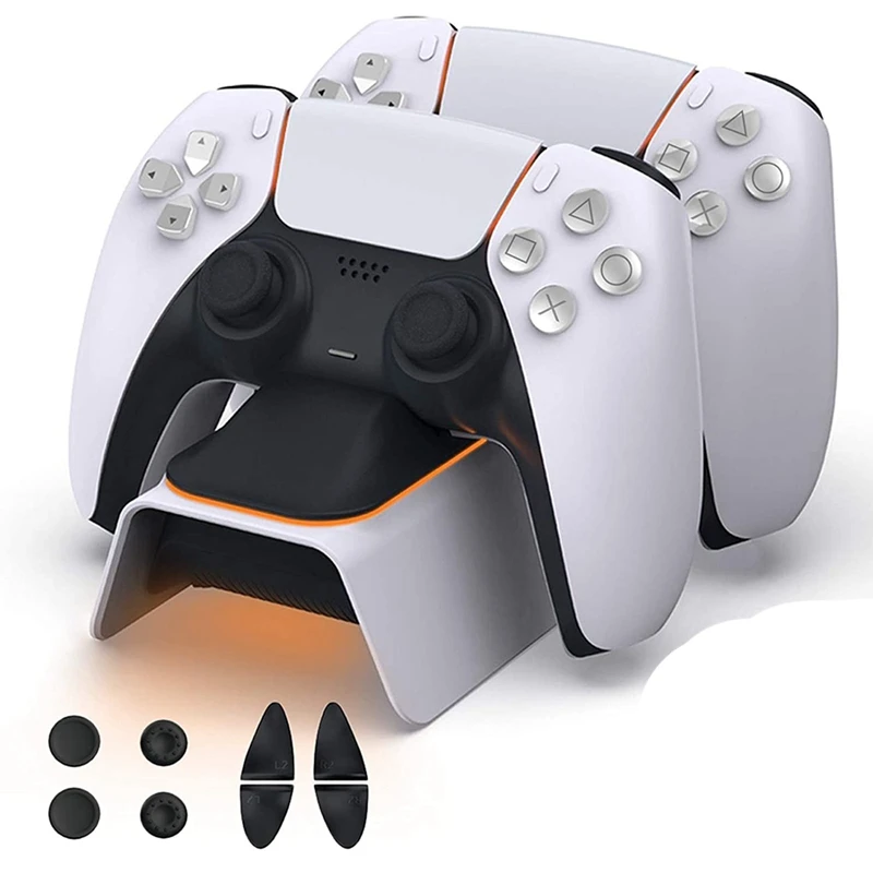 

Game Controller Charger with Thumb Grip Kit, Dualsense Charging Dock for Playstation 5 Controllers with LED Indicator