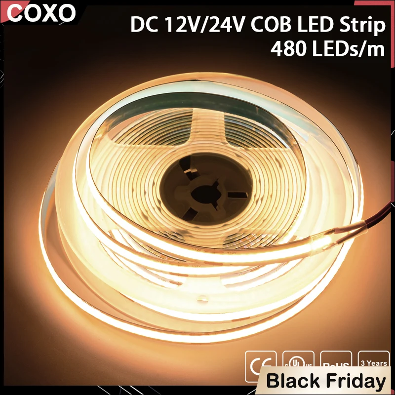 

COXO светодиодная лента COB 320/480 светодиодов/м 5м 3000-6500K