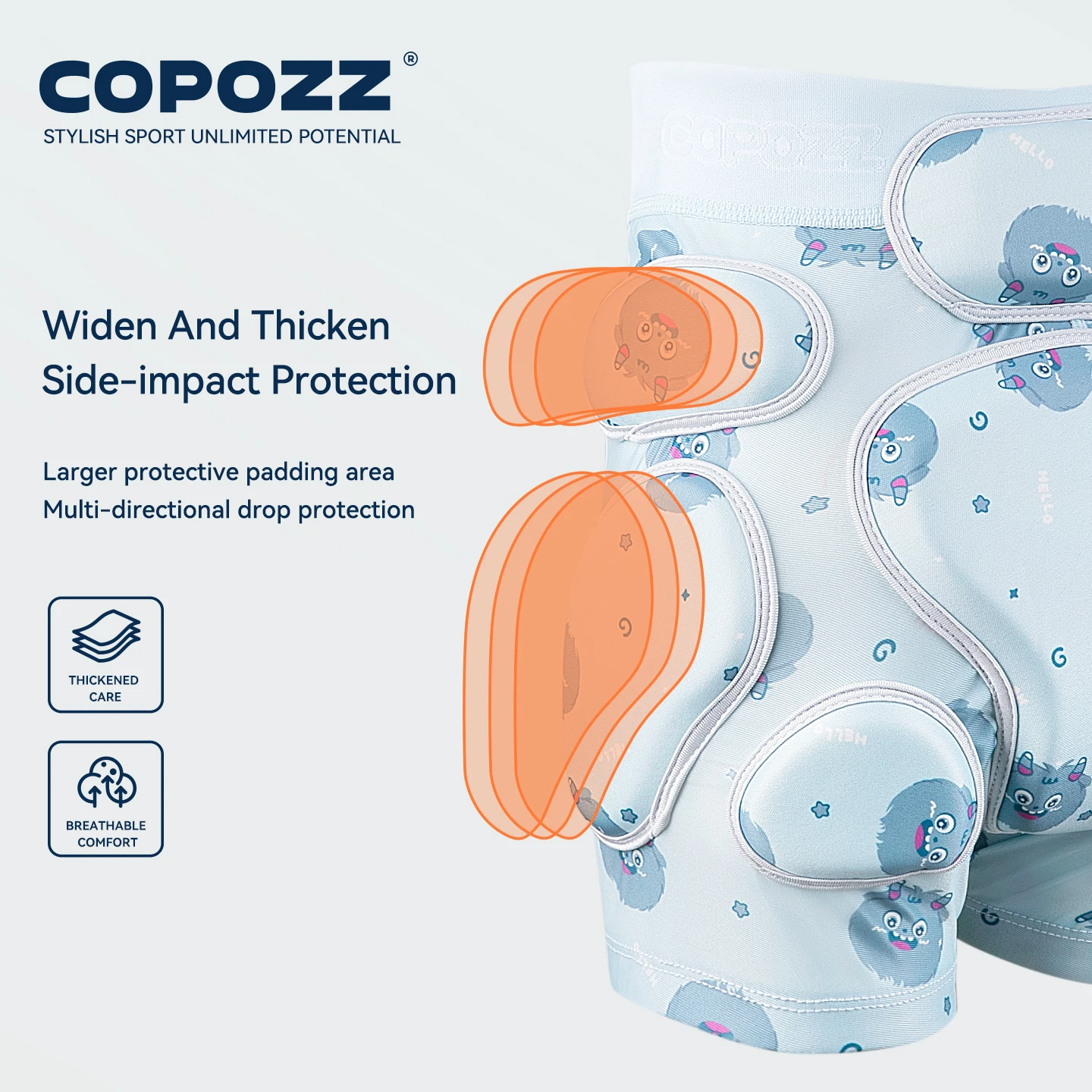 Фото COPOZZ Детские защитные наколенники и накладки на бедра для катания на лыжах, сноуборде и скейтборде, для девочек и мальчиков №4