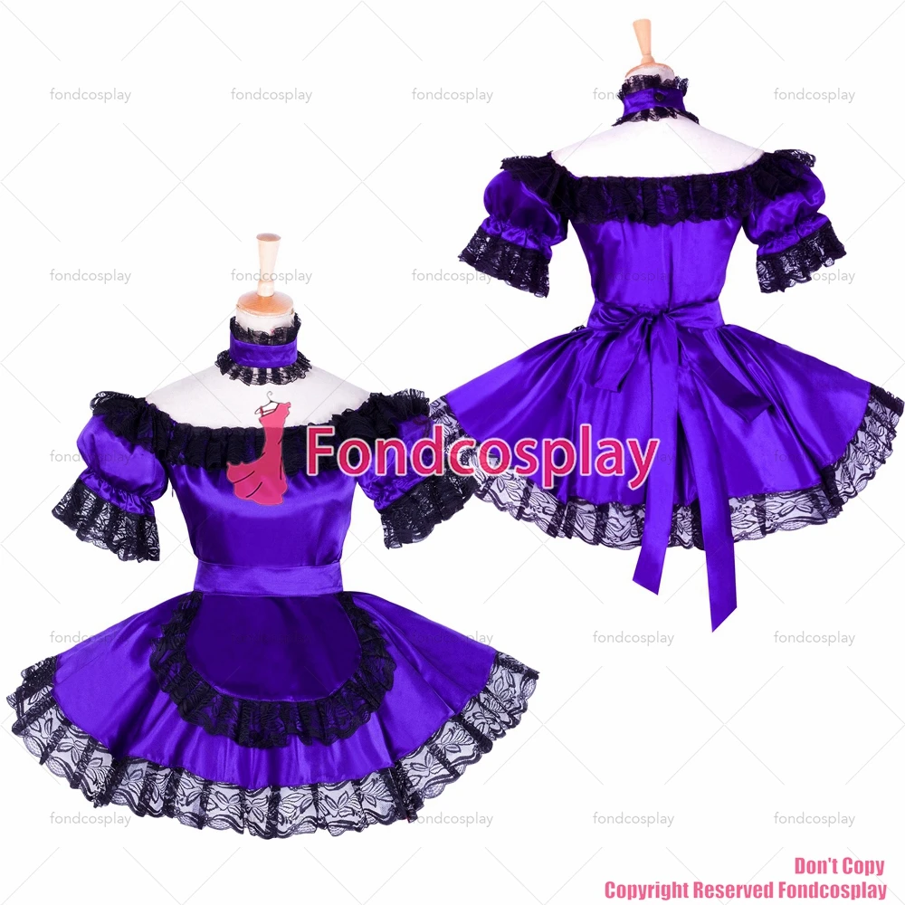 

tailor-made sexy adult dressing cross maid sissy short purple satin lockable dress uniform apron costume tv/cd[g1757]