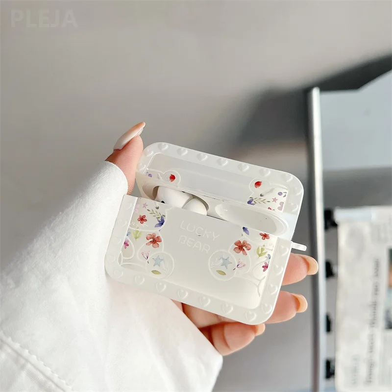 Чехол для наушников Apple AirPods 1 2 3 Pro с милым цветочным медведем защитный чехол
