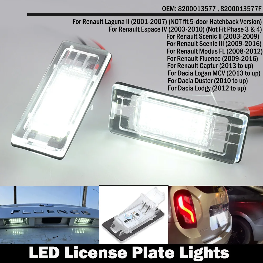 

2 шт. задние светодиодные фонари для номерного знака для Renault Captur Kaptur Espace Fluence Scenic Latitude Laguna Modus Zoe Dacia Duster 2010-2