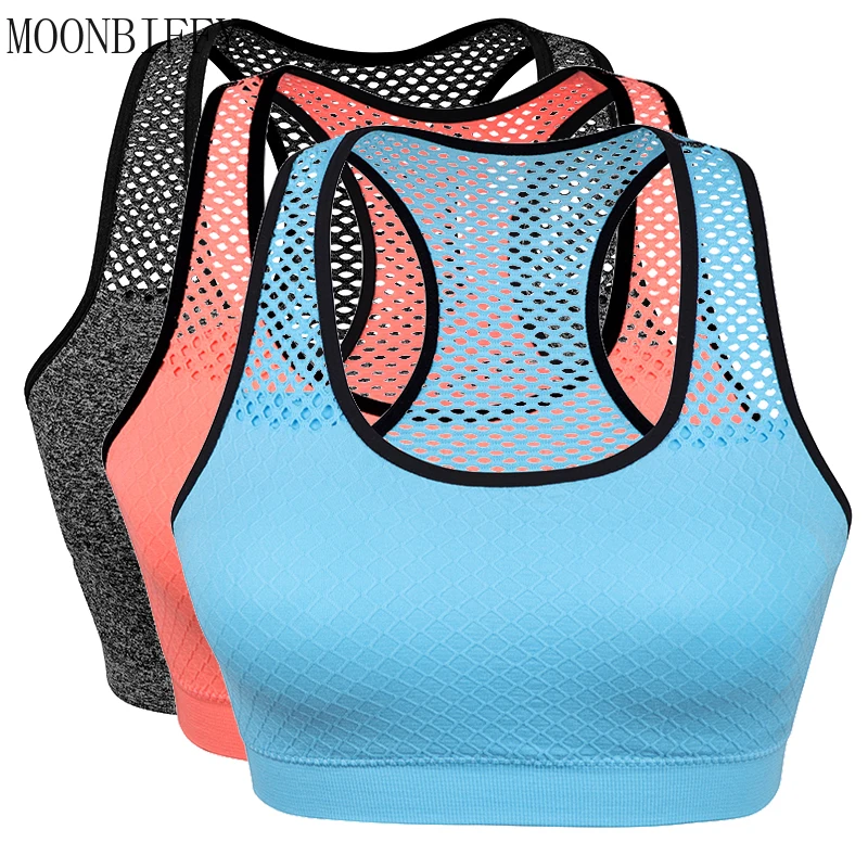 

Quick Dry Mesh Sports Bras for Women Wireless Push Up Sports Bra Top Shockproof Fitness Gym Bra Removable Padded Yoga Bras