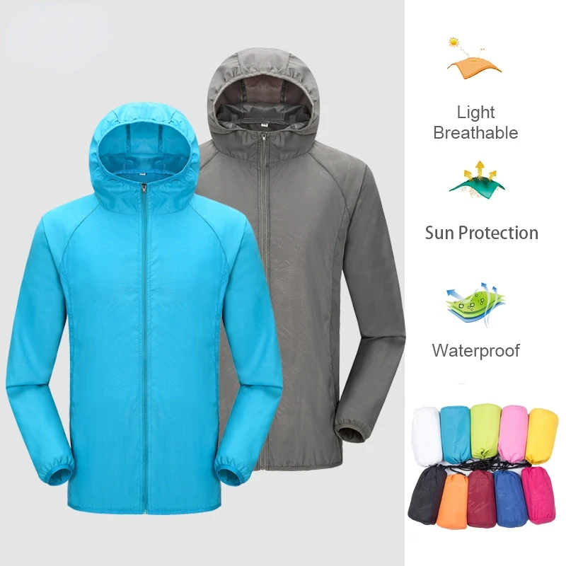 

Куртка от дождя для кемпинга, Мужская и Женская водонепроницаемая одежда для защиты от солнца, одежда для рыбалки и охоты, быстросохнущая ветровка из кожи с карманами