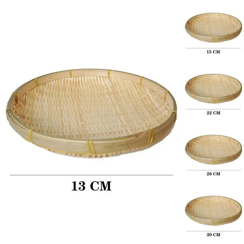 

Natural Handmade Weaving Bamboo Sieve Bamboo Raft Round Dustpan DIY Decorative Fruit Bread Basket Kitchen Storage