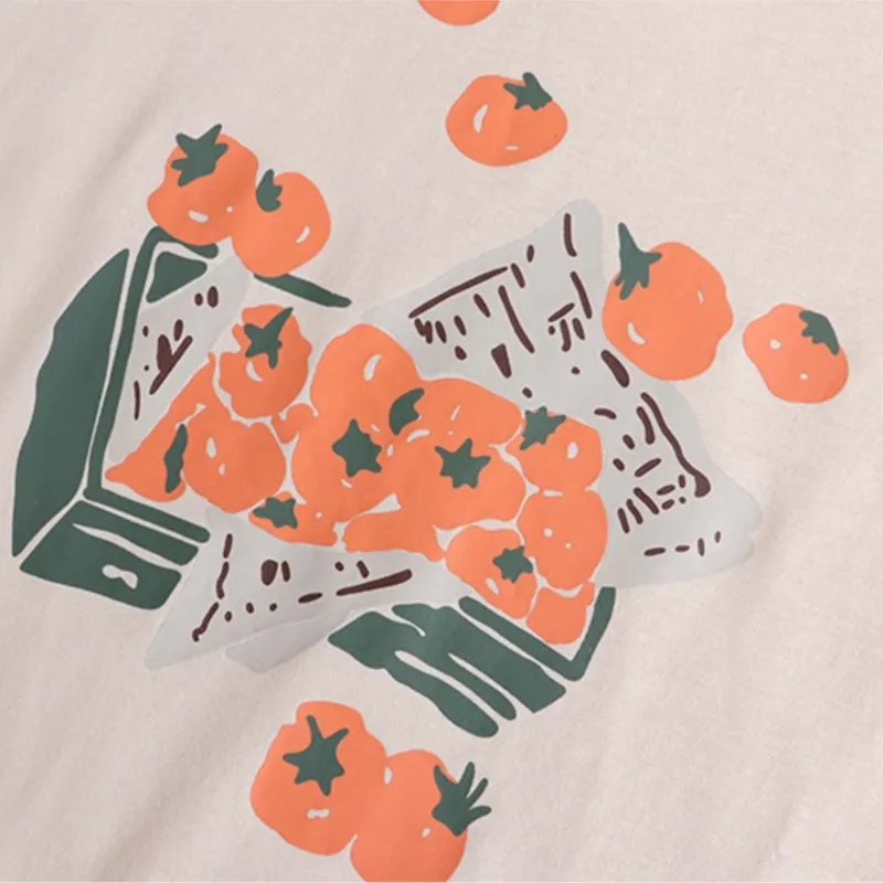 4XL Plus Size T-Shirt Women 2023 Spring Summer Cotton Printed Persimmon Tops Loose Short Sleeve O-Neck Tees Curve Clothes