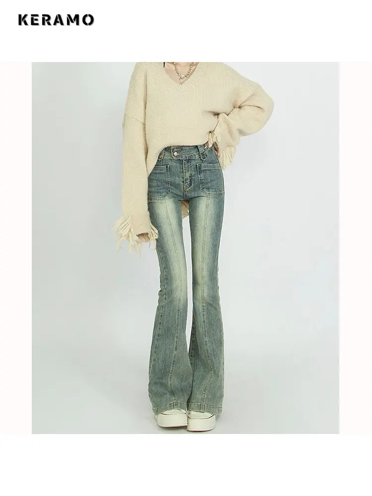 

Женские винтажные джинсовые брюки Harajuku Y2K Gyaru с высокой талией в уличном стиле синие расклешенные брюки 1920-х годов джинсовые брюки с широкими штанинами