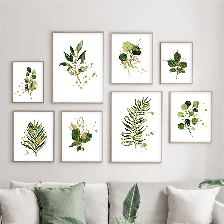 

Modern Gold Green Leaves Plant Nordic Posters Canvas Painting Wall Art Prints Picture for Living Room Interior Home Decoration
