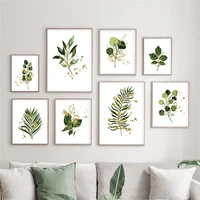 modern gold green leaves plant nordic posters canvas painting wall art prints picture for living room interior home decoration