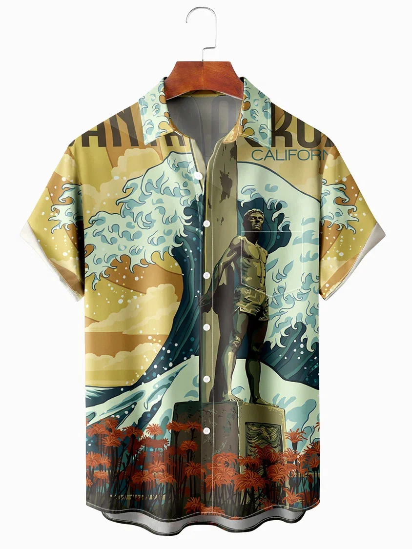

Men's Ocean Surfboard Print Casual Breathable Hawaiian Short Sleeve Shirt