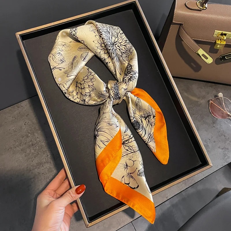 Атласный шейный платок с цветочным принтом 2023 дизайнерский квадратный шелковый
