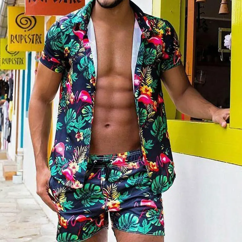 

2022 Summer New Men's Hawaiian Shirts Single-Breasted Beach Top Shirt + Shorts 2 Piece Set Hip Hop Retro Harajuku Men Suit S-4XL