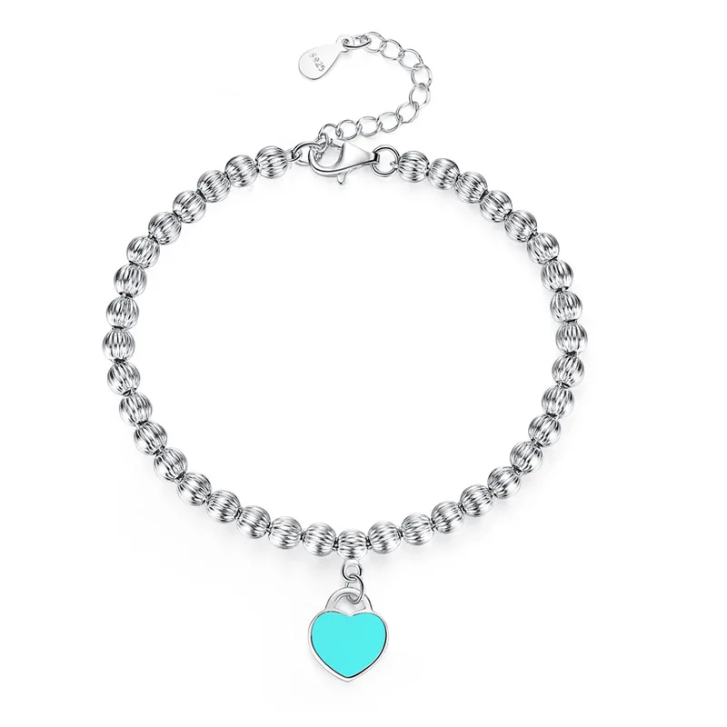 

Megin D S925 Sterling Silver Color Love Heart Lucky Chains Bangle Bracelet for Women Girls Couple Friends Gift Fashion Jewelry