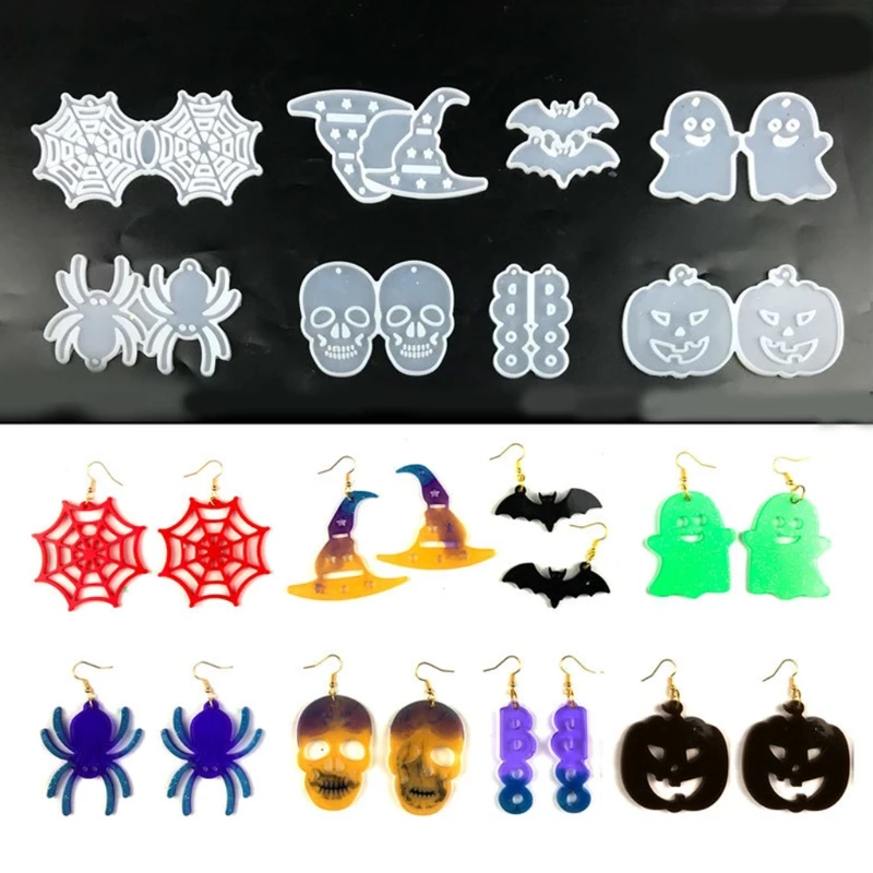 

1 Set Halloween Earrings Epoxy Resin Mold Ear Drop Dangler Pendants Silicone Mould DIY Crafts Jewelry Necklace Casting