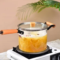 glass stockpot transparent binaural milk porridge pot insulation wood handle 3l seafood stew soup pot