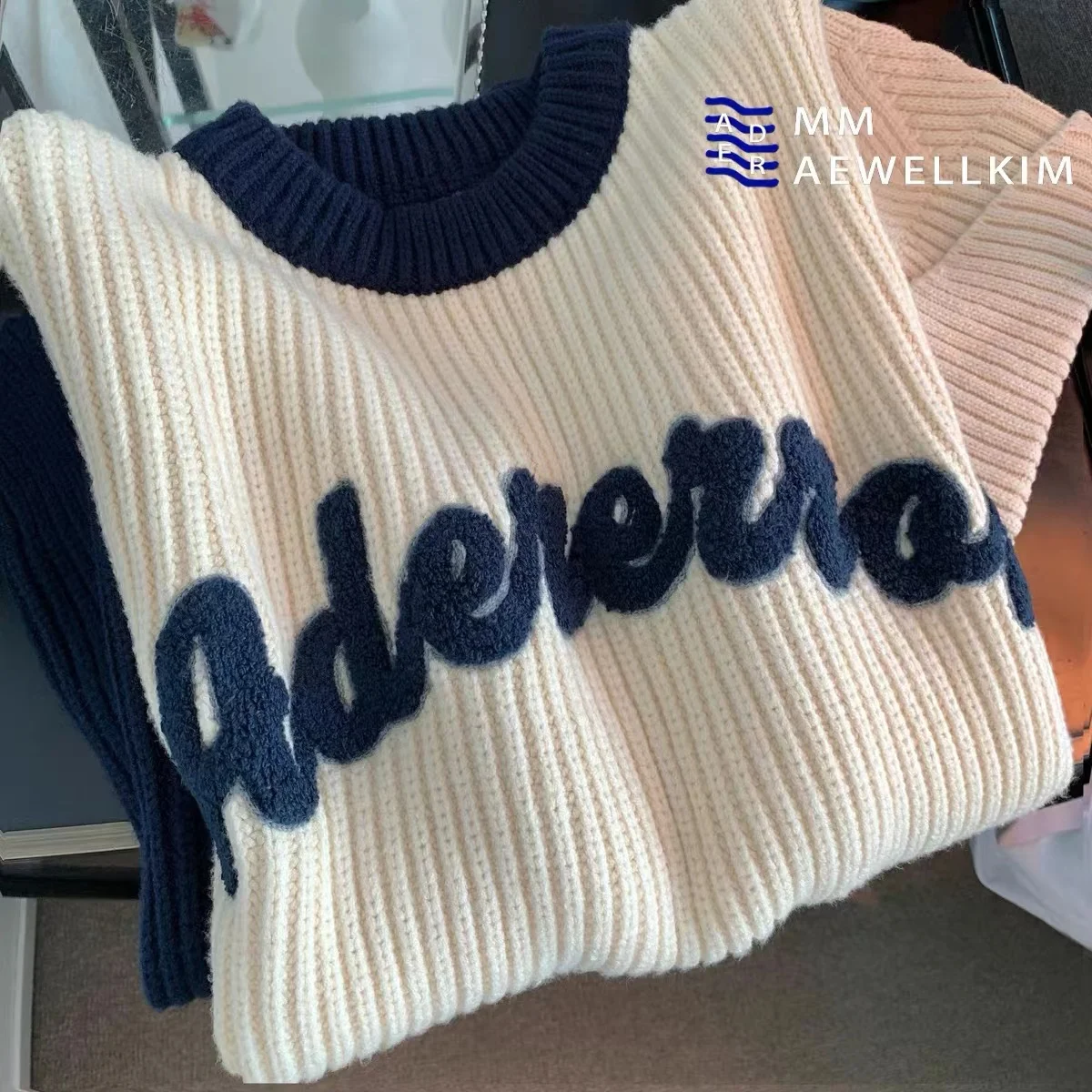 

Ader error autumn and winter Korean design men's and women's high-class loose languid style color contrast stitching sweater