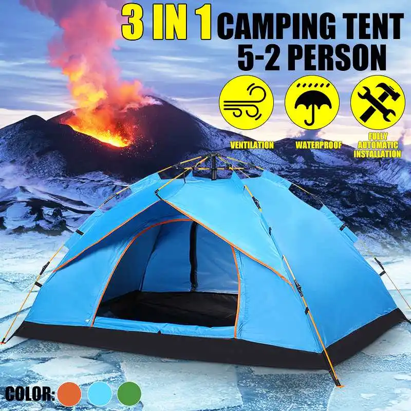 

Fully Automatic Tent 3-4 Person Camping Tent Outdoor Waterproof Tent Quick Opening Ventilation Sun Shelter Hiking Tent