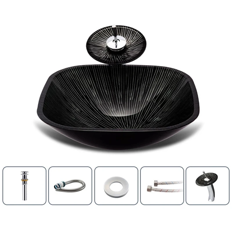 Раковина из закаленного стекла для ванной комнаты кран Водопад водопроводный