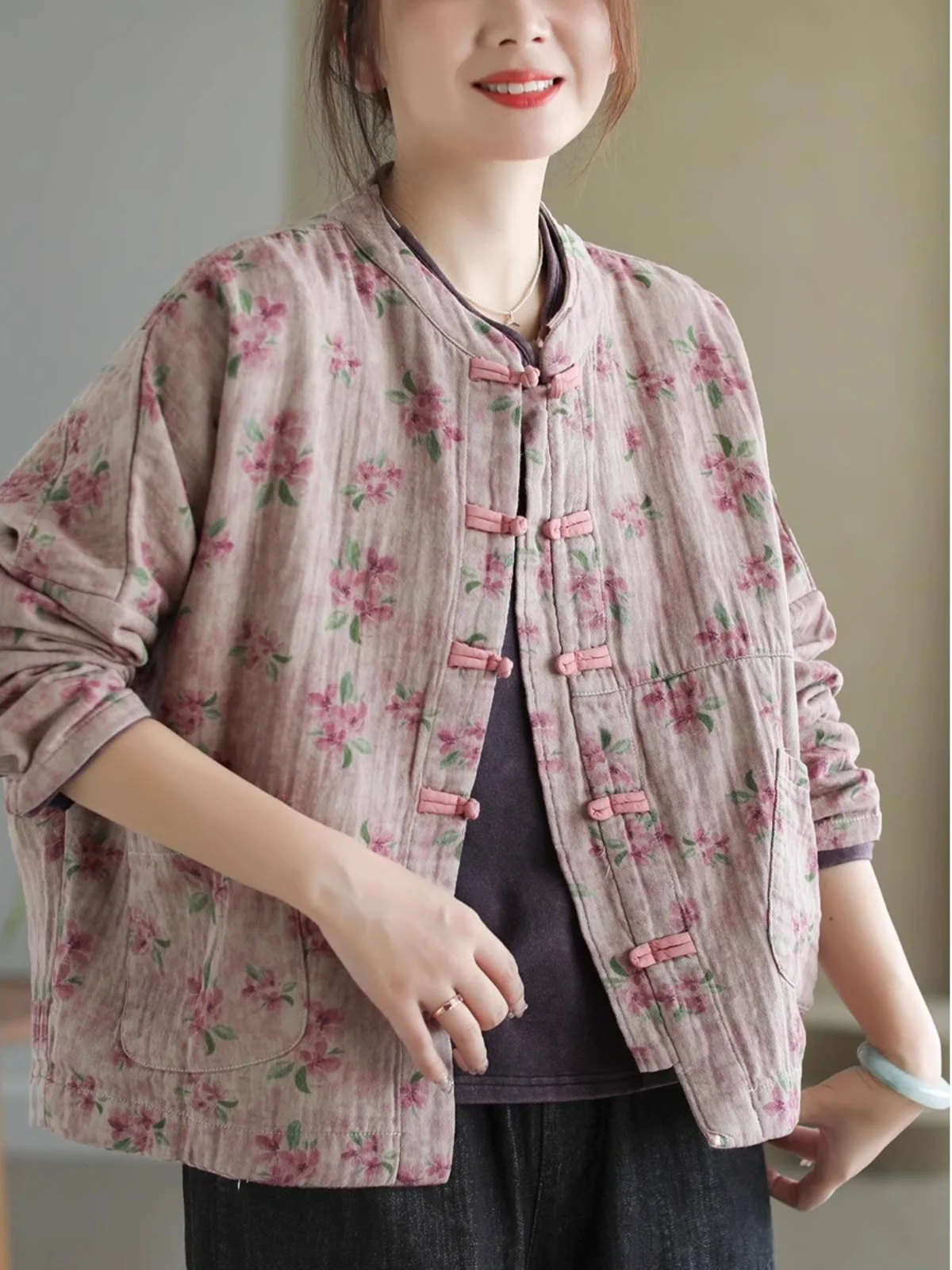 Этническая Sle китайская цветочная пластина с пряжкой короткая верхняя одежда